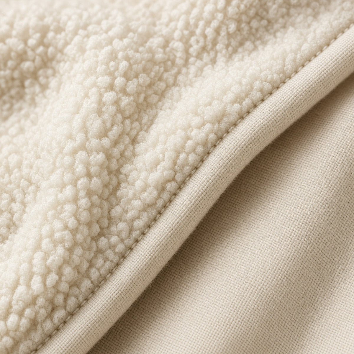 Närbild sherpa och flanell, COZEY Huvan