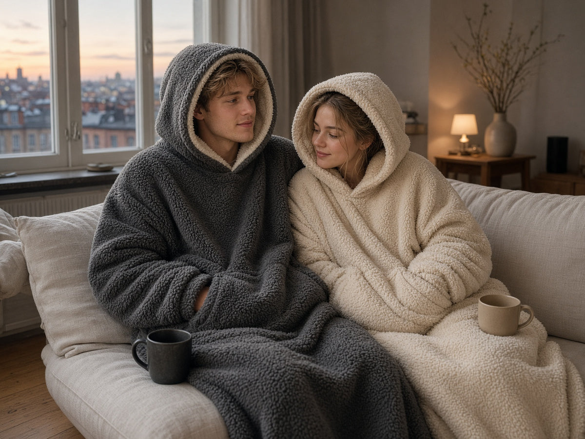 Två personer i COZEY-huvor